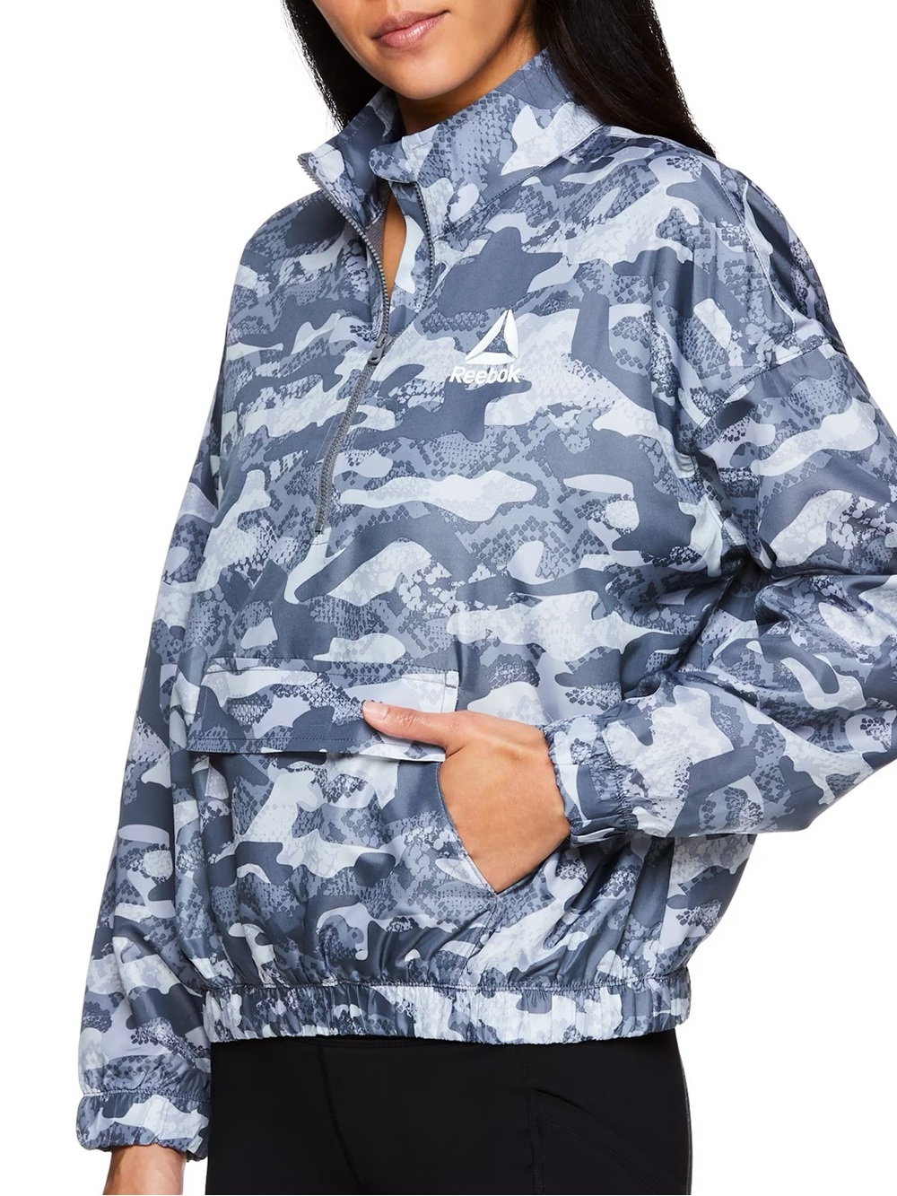 Reebok Gray & White Camo Half-Zip Windbreaker
